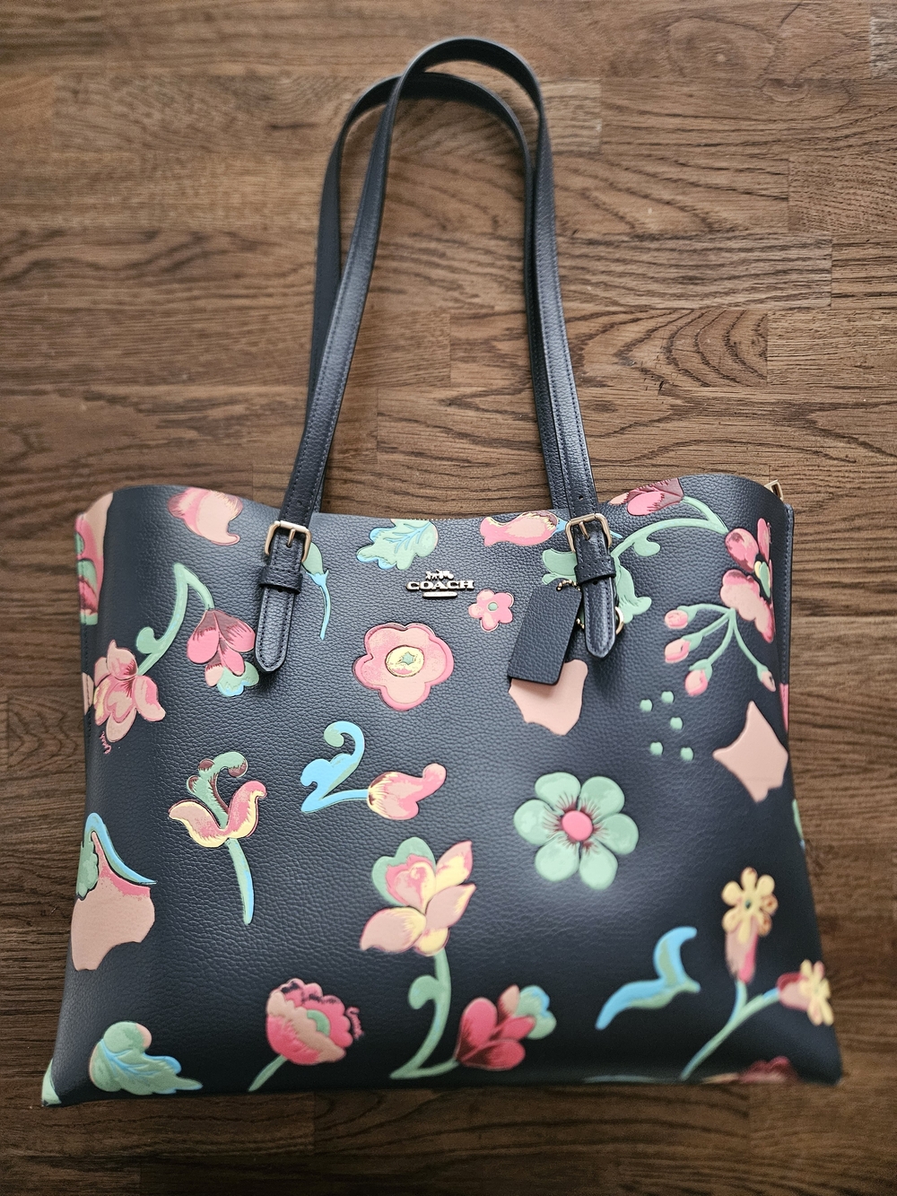 Coach Mollie Tote, Midnight Blue Multicolor Floral, Rare, EUC